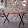 Esstisch 120x60 cm Akazie Massivholz 4cm Baumkante X-Gestell Esszimmertisch