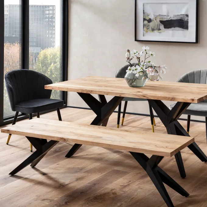 Esszimmerbank FineBuy Sitzbank Akazie Massivholz 175 cm Essbank Loft Klein