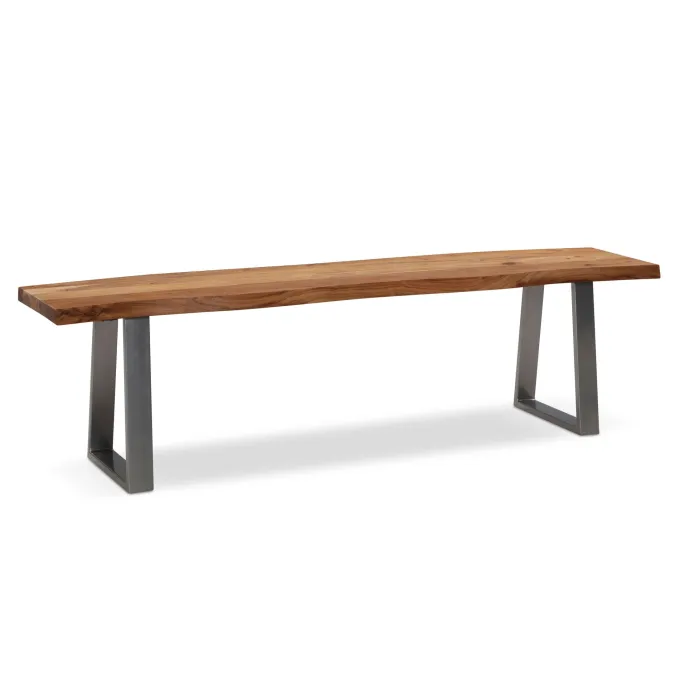 Esszimmerbank FineBuy Sitzbank Akazie Massivholz 180 cm Essbank Baumkante Chrom