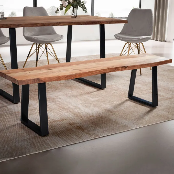 Esszimmerbank FineBuy Sitzbank Akazie Massivholz 180 cm Essbank Baumkante Groß