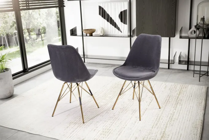 Esszimmerstuhl 2er Set FineBuy Küchenstuhl Cord Cara Stoff Stuhl Skandinavisch