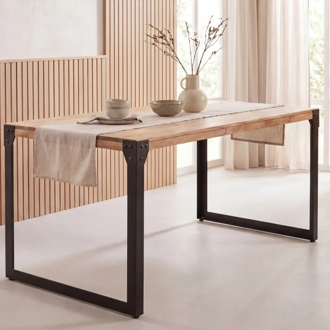 Esszimmertisch FineBuy 120 cm Esstisch Akazie Holz Massiv Küchentisch Industrial