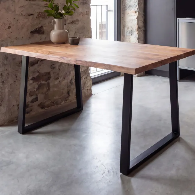 Esszimmertisch FineBuy Esstisch 120 cm Akazie Massivholz Küchentisch Baumkante