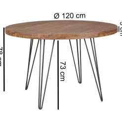 Esszimmertisch Rund Ø 120 cm Massivholz Sheesham Esstisch Küchentisch Landhaus