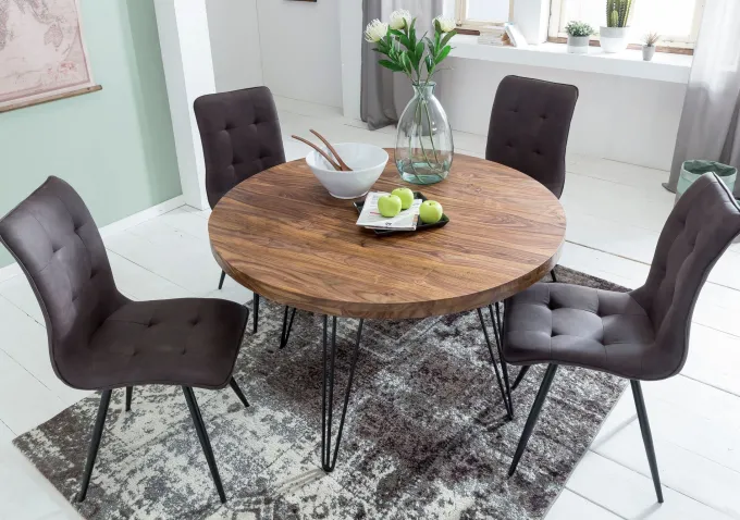 Esszimmertisch Rund Ø 120 cm Massivholz Sheesham Esstisch Küchentisch Landhaus