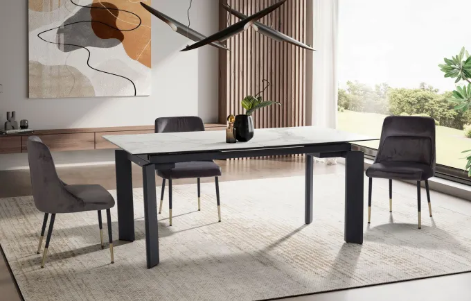 FineBuy Ausziehbarer Design Esstisch 180 - 240 cm Glas Keramik Keramiktisch Esszimmertisch