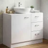 FineBuy Bad Waschbecken Unterschrank 54 x 63 x 30 cm 1 Tür 3 Schubladen weiß