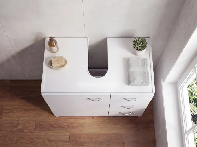 FineBuy Bad Waschbecken Unterschrank 54 x 63 x 30 cm 1 Tür 3 Schubladen weiß