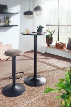 FineBuy Bartisch Schwarz Stehtisch Ø 60 cm Metall / Holz Bistrotisch Rund Tisch
