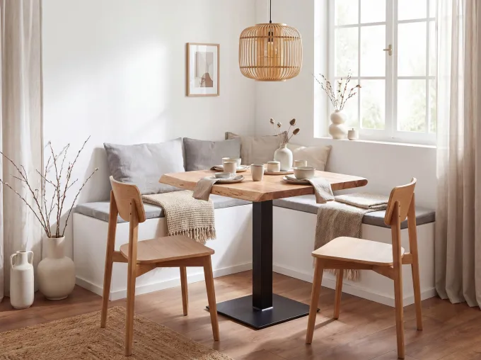 FineBuy Baumkante Esszimmertisch Akazie Massiv 80 x 75 cm Esstisch Küchentisch