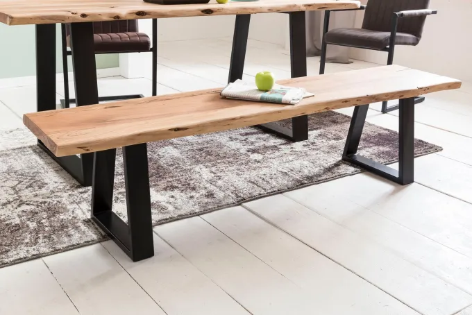 FineBuy Baumstamm Esszimmerbank 160 cm Baumkante Massivholz Essbank Holzbank