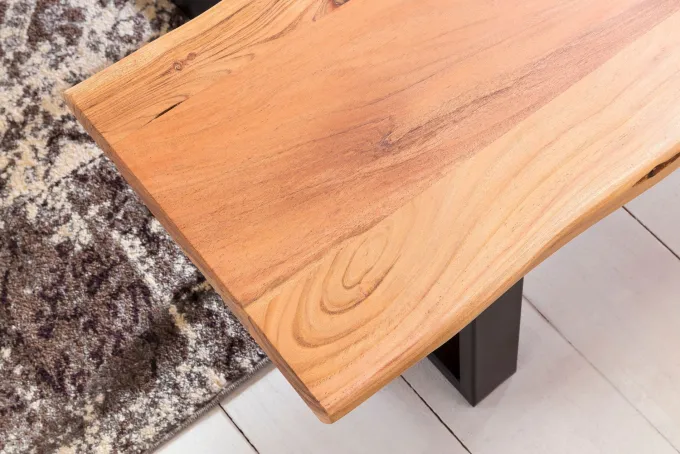 FineBuy Baumstamm Esszimmerbank 160 cm Baumkante Massivholz Essbank Holzbank