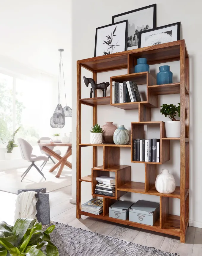 FineBuy Bücherregal Massiv Sheesham 180 cm Massivholz XXL Regal Raumteiler