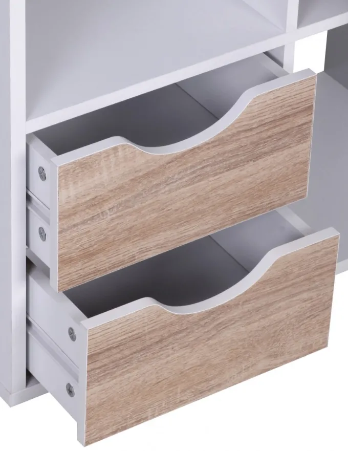 FineBuy Bücherregal Standregal Weiß freistehend Regal Sonoma Tür Schub Weiß Holz
