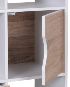 FineBuy Bücherregal Standregal Weiß freistehend Regal Sonoma Tür Schub Weiß Holz