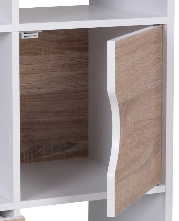 FineBuy Bücherregal Standregal Weiß freistehend Regal Sonoma Tür Schub Weiß Holz