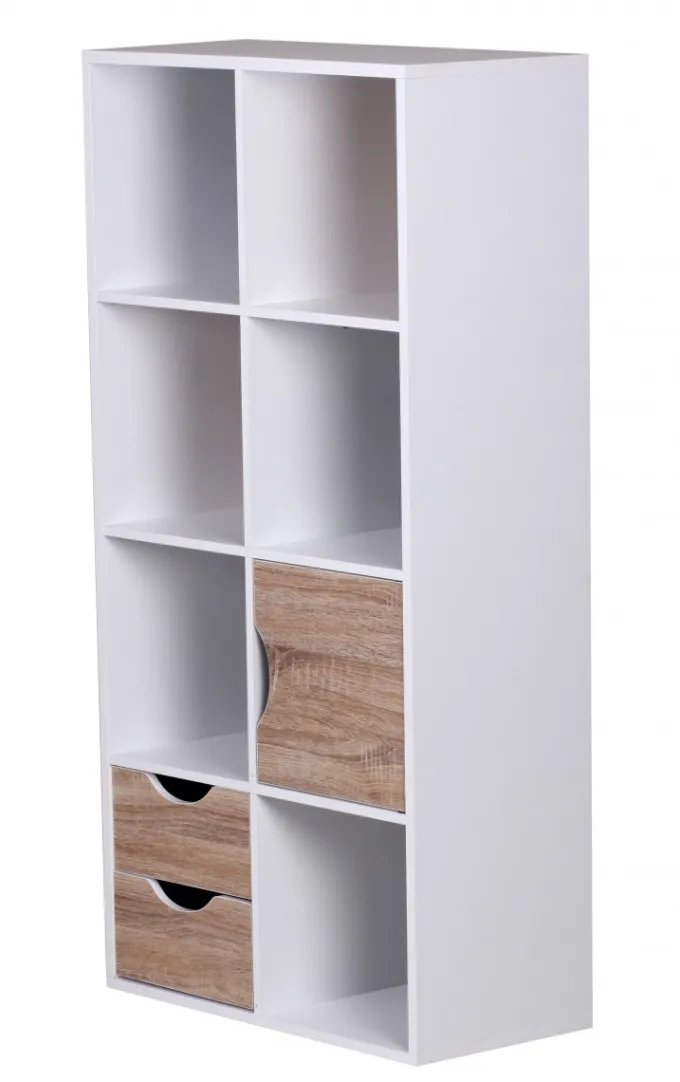 FineBuy Bücherregal Standregal Weiß freistehend Regal Sonoma Tür Schub Weiß Holz