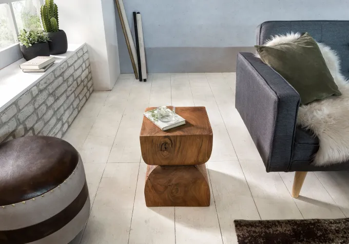 FineBuy Beistelltisch Braun Holztisch Rustikaler Deko-Tisch Anstelltisch Klein