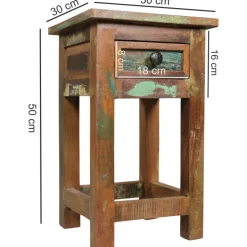 FineBuy Beistelltisch 50 cm Nachttisch Schublade Massiv Holztisch Nachtkonsole