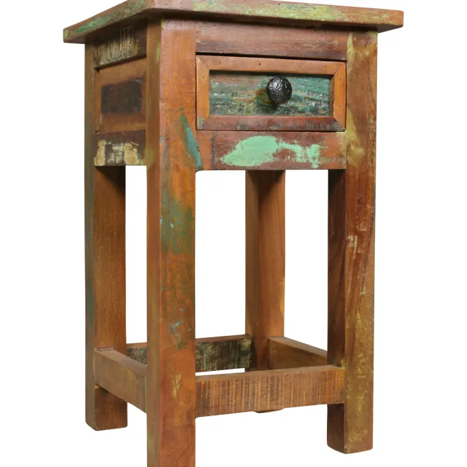 FineBuy Beistelltisch 50 cm Nachttisch Schublade Massiv Holztisch Nachtkonsole