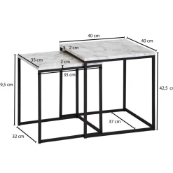 FineBuy Beistelltisch 2er Couchtisch Set Marmor Optik Weiß Wohnzimmertisch