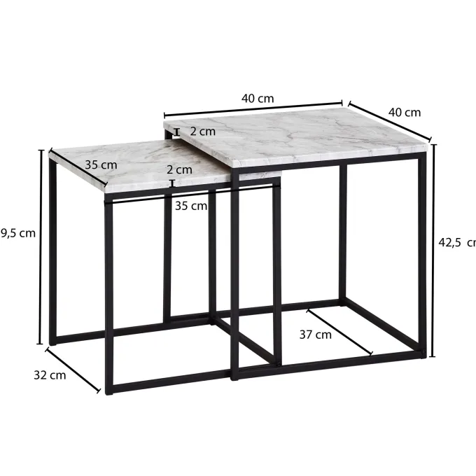 FineBuy Beistelltisch 2er Couchtisch Set Marmor Optik Weiß Wohnzimmertisch