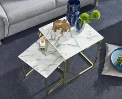 FineBuy Beistelltisch 2er Set Couchtisch Marmor Optik Wohnzimmertisch Eckig