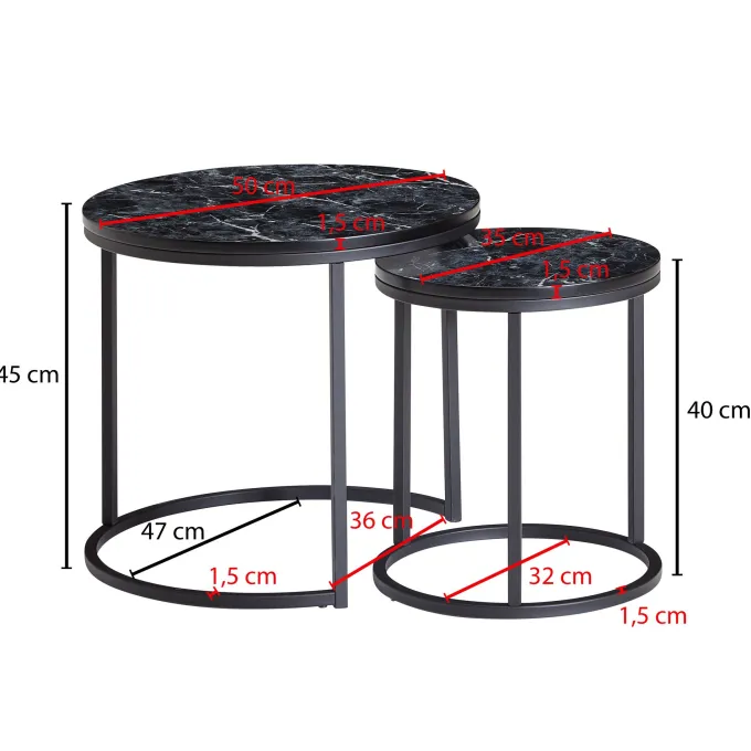FineBuy Beistelltisch 2er Set Couchtisch Marmor Optik Wohnzimmertisch Rund Tisch