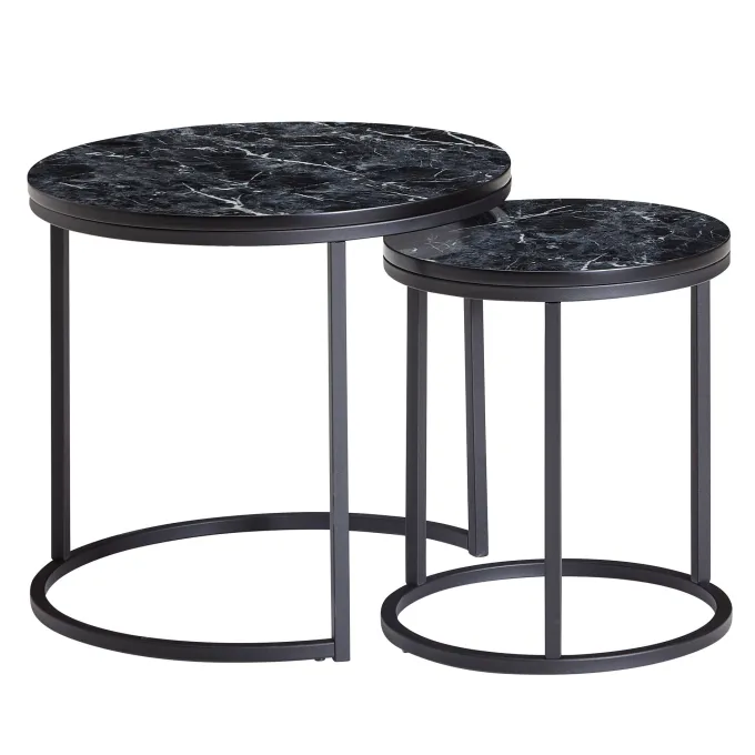 FineBuy Beistelltisch 2er Set Couchtisch Marmor Optik Wohnzimmertisch Rund Tisch