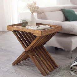 FineBuy Beistelltisch klappbar Massiv-Holz Couchtisch Klapptisch Serviertablett