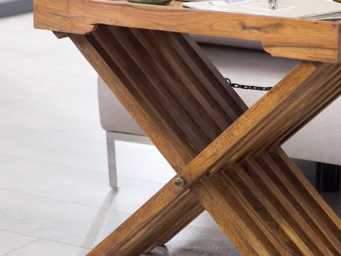 FineBuy Beistelltisch klappbar Massiv-Holz Couchtisch Klapptisch Serviertablett