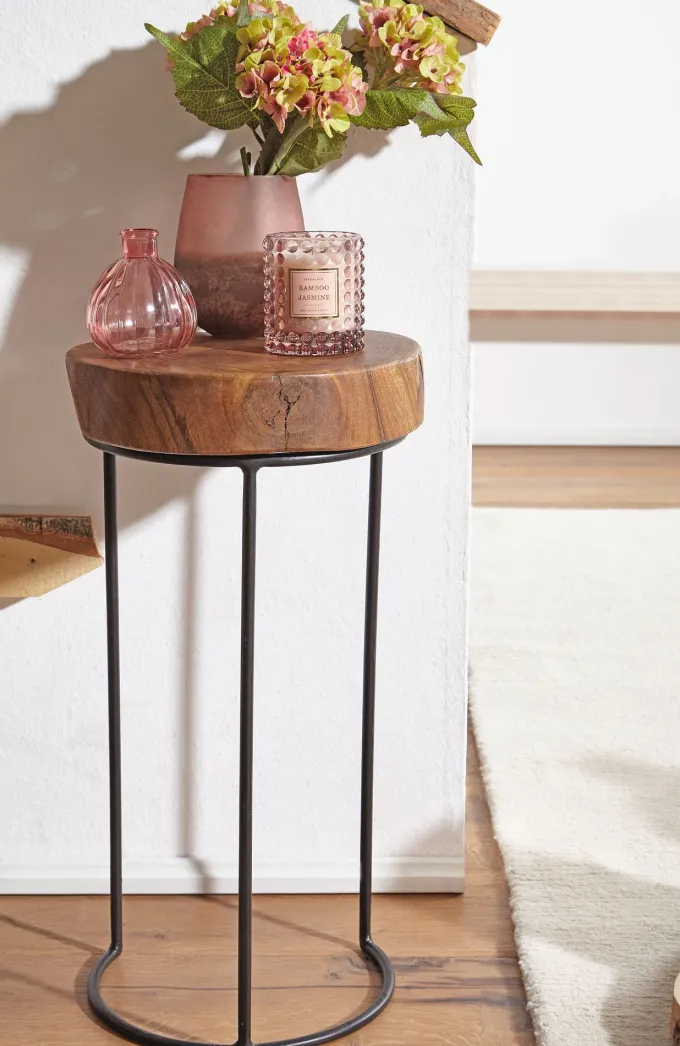 FineBuy Beistelltisch Massiv Wohnzimmertisch Holz Baumstamm Tisch Echt-Holz