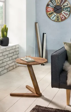 FineBuy Beistelltisch Massivholz Anstelltisch Rund Wohnzimmertisch Landhausstil