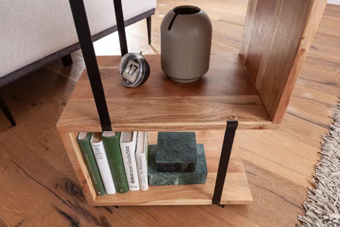 FineBuy Beistelltisch S-From 45x60x30 cm Akazie Dekotisch Sofatisch Holz Metall