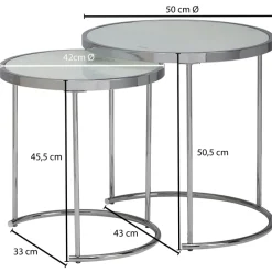 FineBuy Beistelltisch 2tlg Rund Wohnzimmertisch Weiß Glas Couchtisch Silber