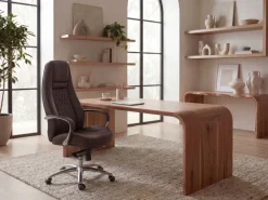 FineBuy Bürostuhl Echtleder Schreibtischstuhl ergonomisch Chefsessel Drehstuhl