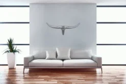 FineBuy Bull Geweih S Wanddekoration 74cm breit Alu Aluminium silber Wandgeweih