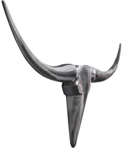 FineBuy Bull Geweih S Wanddekoration 74cm breit Alu Aluminium silber Wandgeweih