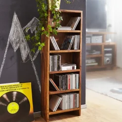 FineBuy CD Regal Massivholz Standregal 90 cm CD-Aufbewahrung Landhaus 5 Fächer