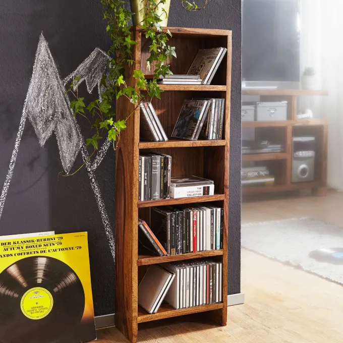 FineBuy CD Regal Massivholz Standregal 90 cm CD-Aufbewahrung Landhaus 5 Fächer