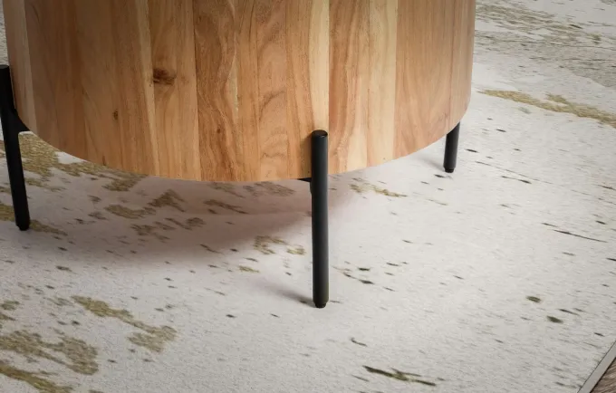FineBuy Couchtisch Akazie Massivholz rund 60 cm · Wohnzimmertisch in Trommelform