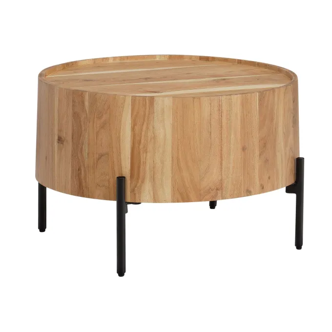 FineBuy Couchtisch Akazie Massivholz rund 60 cm · Wohnzimmertisch in Trommelform