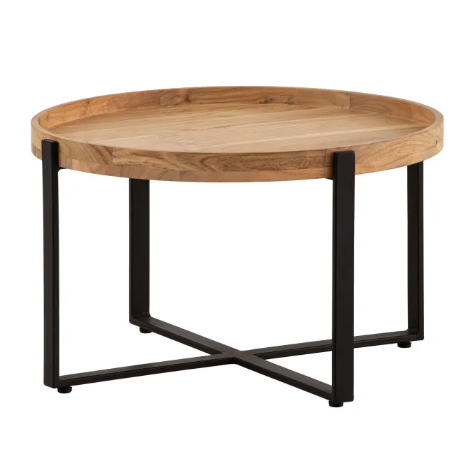 FineBuy Couchtisch Akazie Massivholz rund 60cm Wohnzimmertisch Kreuzgestell