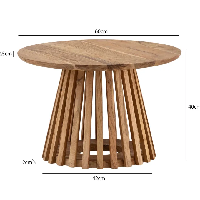 FineBuy Couchtisch Akazie Massivholz rund 60 cm Wohnzimmertisch Lamellenfuß