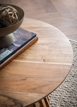FineBuy Couchtisch Akazie Massivholz rund 60 cm Wohnzimmertisch Lamellenfuß