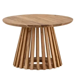 FineBuy Couchtisch Akazie Massivholz rund 60 cm Wohnzimmertisch Lamellenfuß