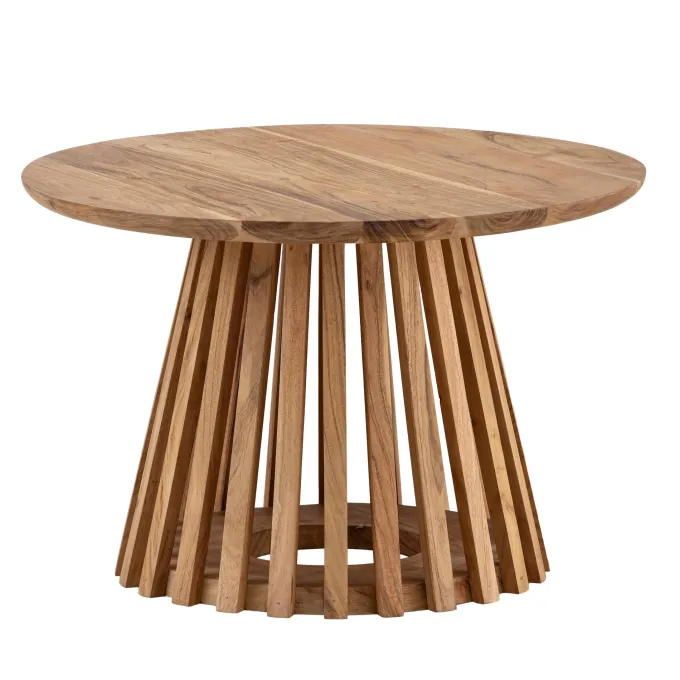 FineBuy Couchtisch Akazie Massivholz rund 60 cm Wohnzimmertisch Lamellenfuß