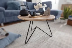 FineBuy Couchtisch Akazie Massivholz rund 60cm Wohnzimmertisch Metallgestell