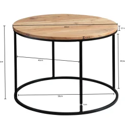 FineBuy Couchtisch Akazie Massivholz rund 60cm Wohnzimmertisch Handgefertigt
