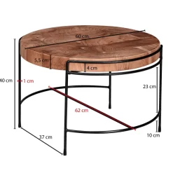FineBuy Couchtisch Akazie Massivholz rund 62 cm Wohnzimmertisch Baumscheibe